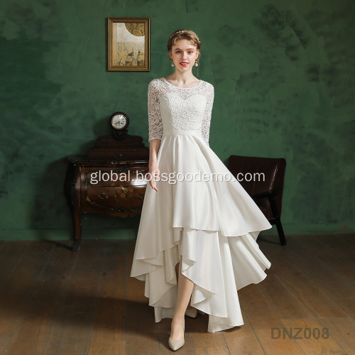 China Modern Sweetheart Neck half Sleeve Cathedral Train Bow Ruffles Ball Gown Wedding Dresses for Bride Supplier